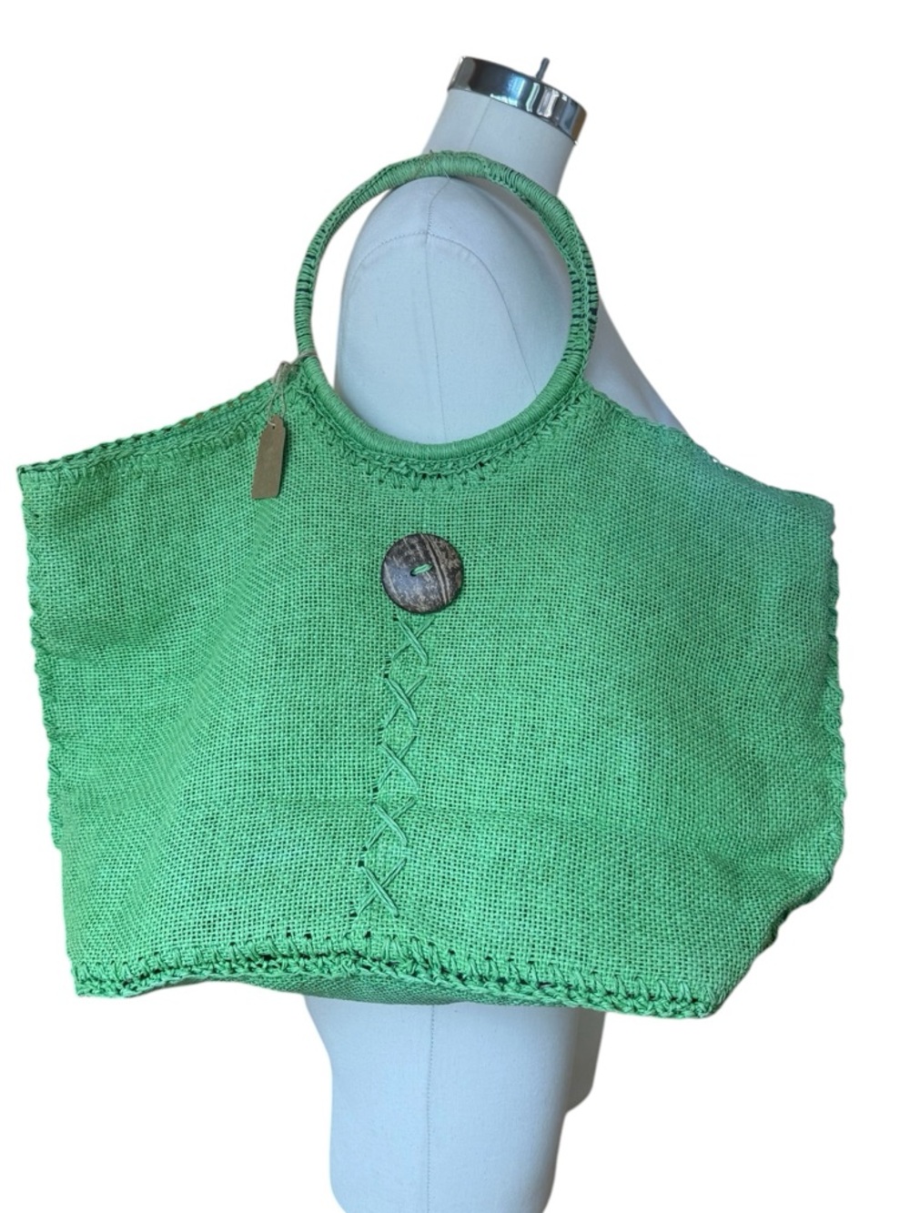 Capelli Straworld Tote Green Woven Circle-Handle Beach Tote Resort Bag